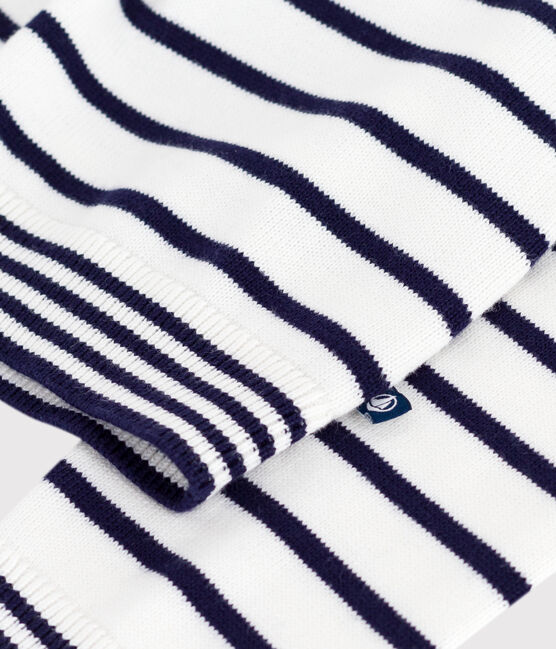 Children's stripy cotton sailor jumper MARSHMALLOW blue/SOIR