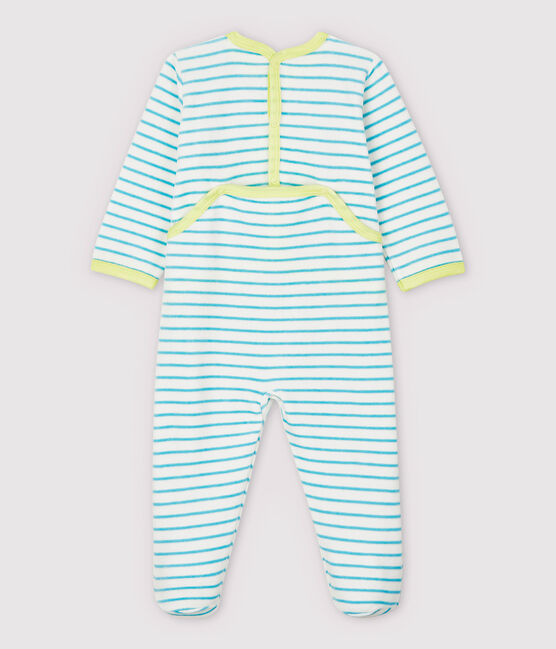 Babies' Blue Striped Velour Sleepsuit MARSHMALLOW white/TIKI blue