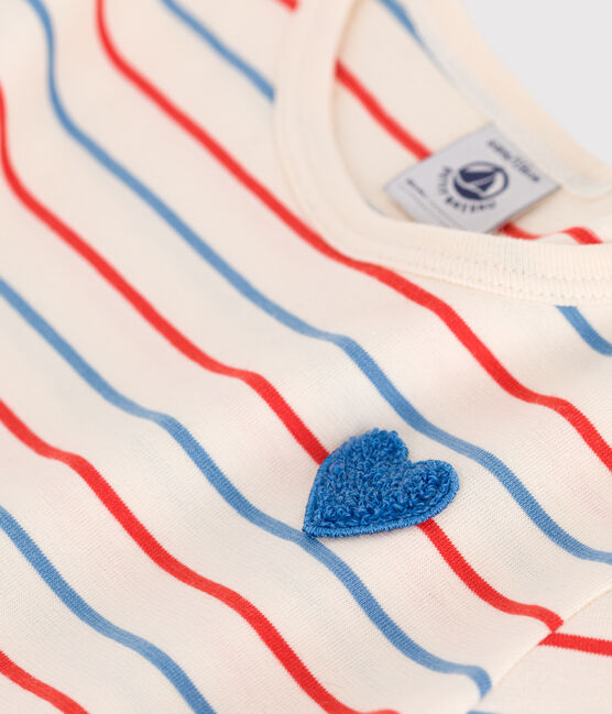 Children's short-sleeved stripy cotton dress with a heart badge AVALANCHE white/MULTICO