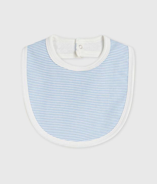 Newborn babies' stripy cotton bib blue/white