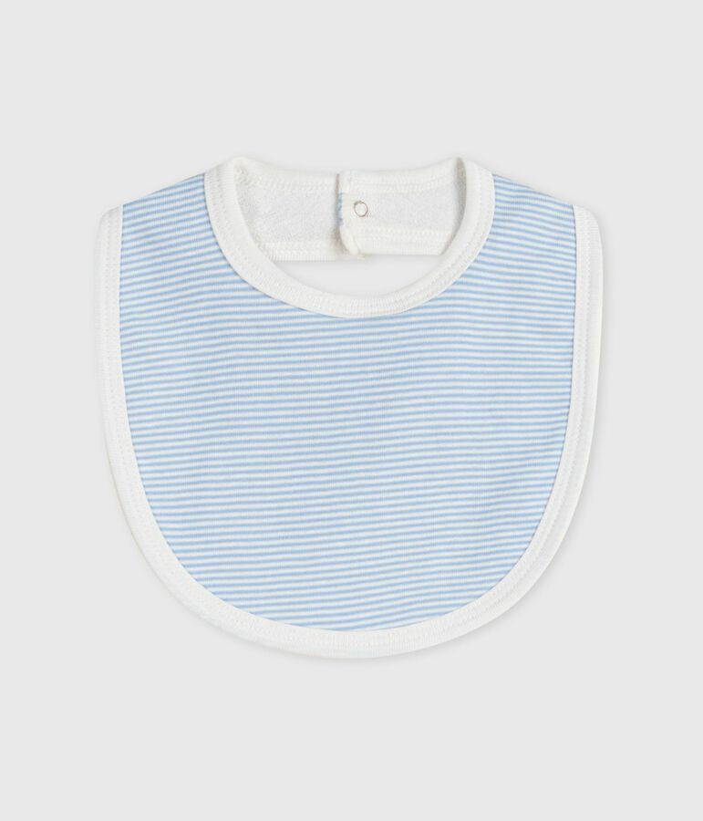 Newborn babies' stripy cotton bib JASMIN blue/MARSHMALLOW white