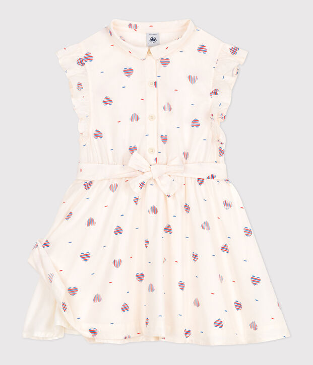 Children's sleeveless heart-print cotton dress Ecru/multicolor