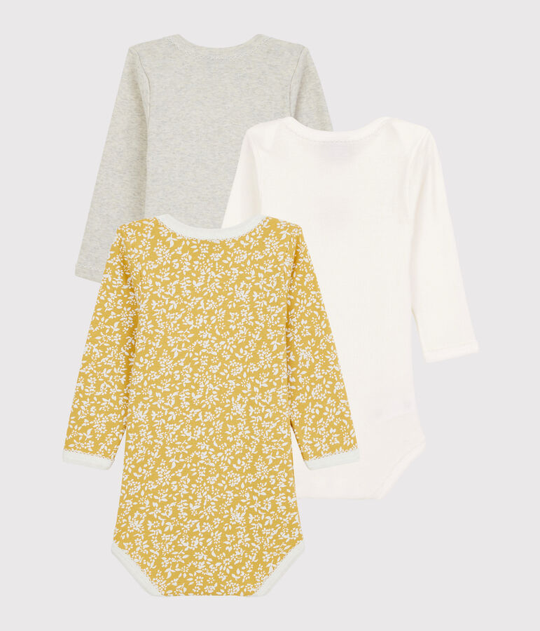 Baby Girls' Long-Sleeved Organic Cotton Bodysuit - 3-Pack multicolor