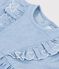 Short-sleeved chambray baby dress embroidered with hearts blue