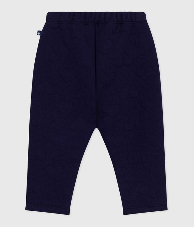 Babies' thick cotton trousers with a heart pattern blue