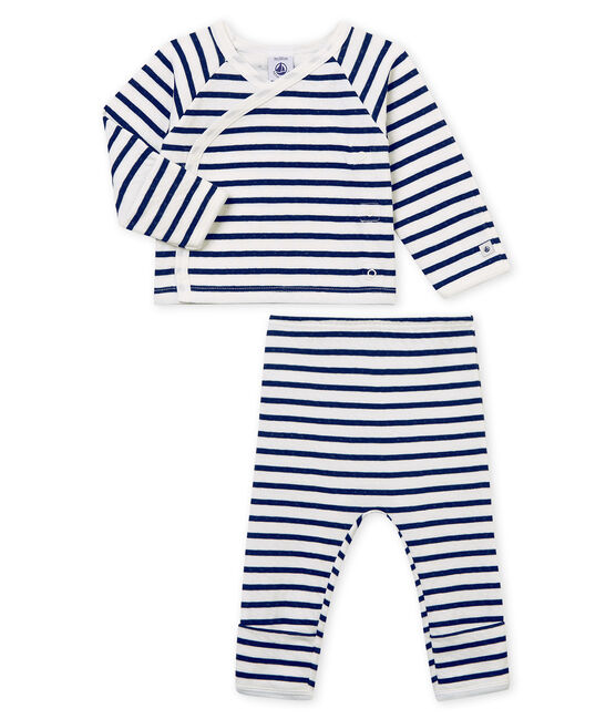 Unisex Babies' Tube-Knit Pyjamas MARSHMALLOW white/SMOKING blue