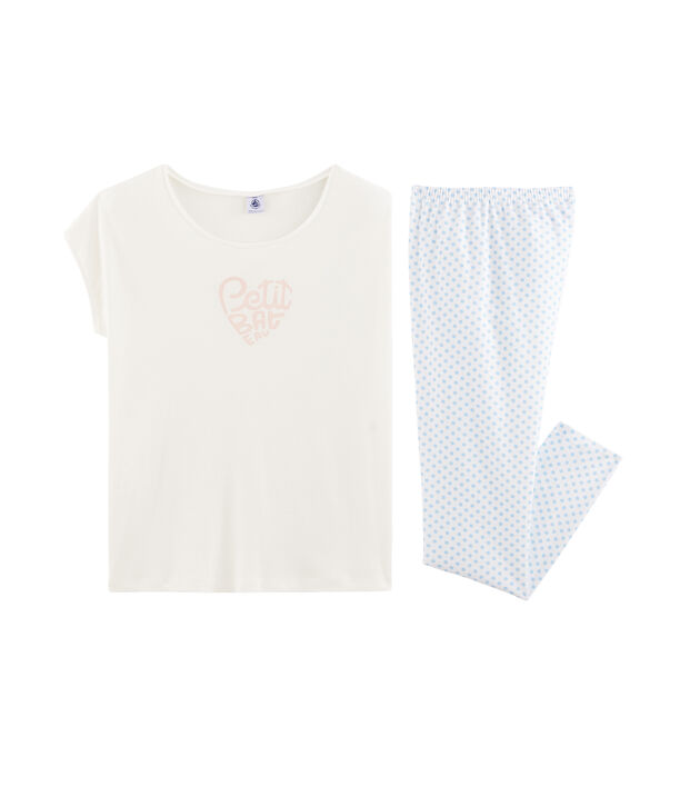 Girls' Ribbed Pyjamas white/blue