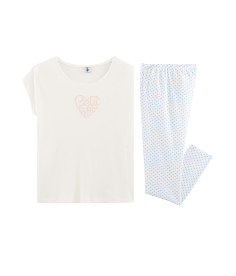 Girls' Ribbed Pyjamas white/blue