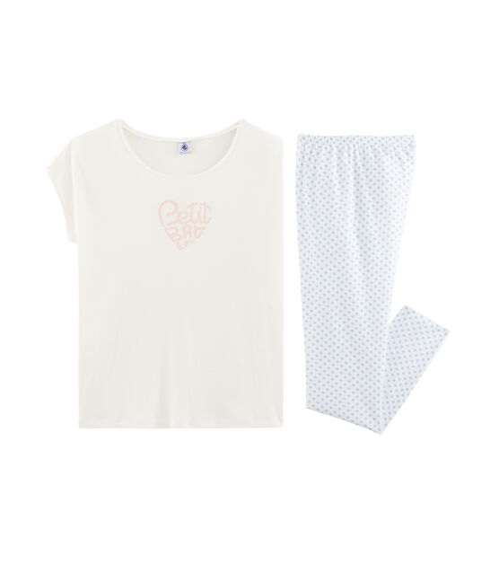 Girls' Ribbed Pyjamas MARSHMALLOW white/JASMIN blue