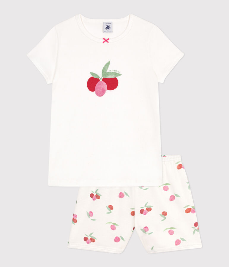 Children's short fruit print cotton pyjamas white/multicolor