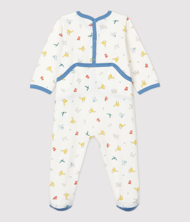 Babies' Colourful Animal Patterned Organic Cotton Fleece Sleepsuit white/multicolor