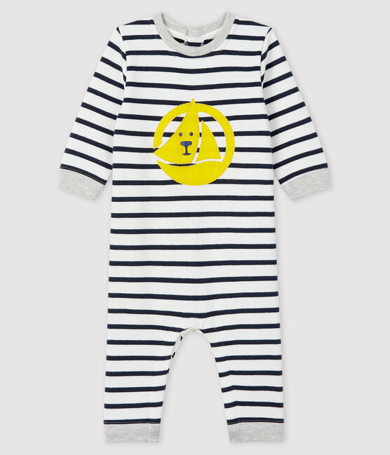Baby boy's long playsuit MARSHMALLOW white/SMOKING blue