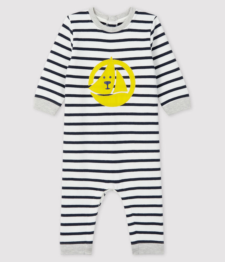 Baby boy's long playsuit MARSHMALLOW white/SMOKING blue