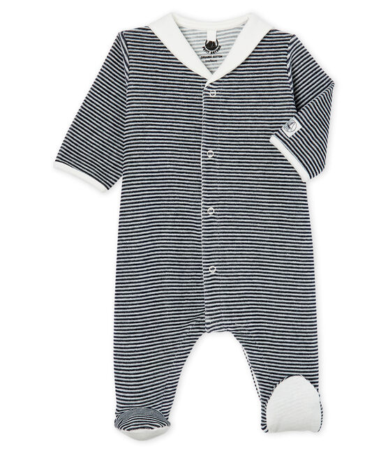 Baby Boys' Velour Sleepsuit SMOKING blue/MARSHMALLOW white