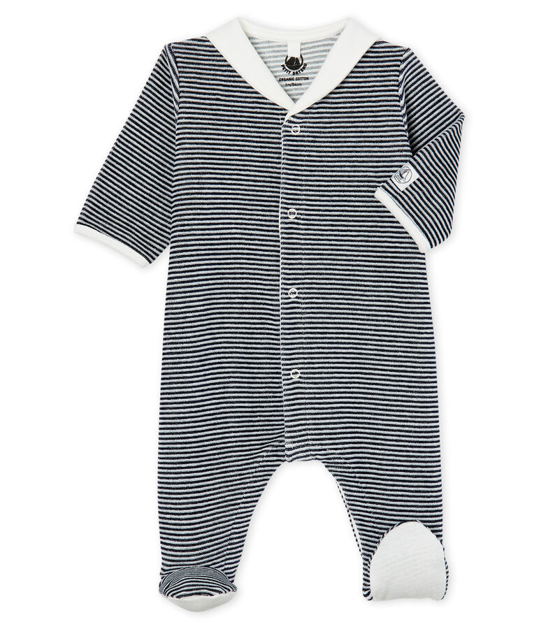 Baby Boys' Velour Sleepsuit blue/white