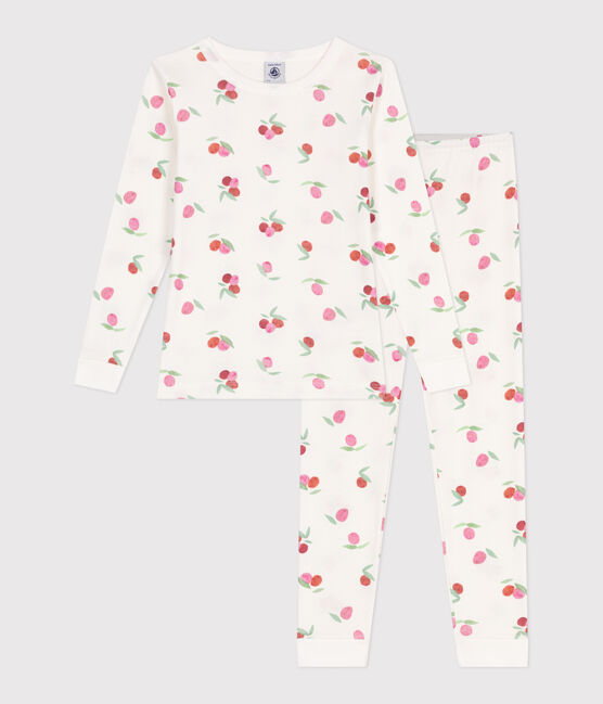 Very fitted children's pajamas in printed cotton MARSHMALLOW /PEONIA /MULTICO