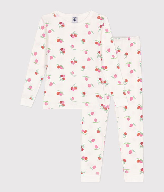 Very fitted children's pajamas in printed cotton white/pink/multicolor