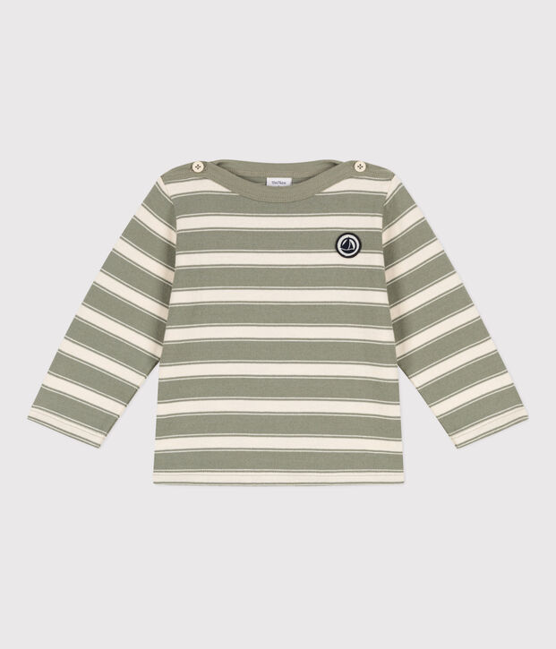 Babies' Thick Stripy Jersey Breton Top green/ecru