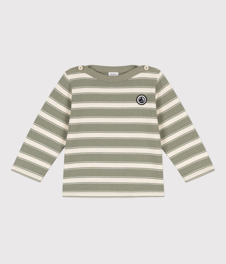 Babies' Thick Stripy Jersey Breton Top green/ecru