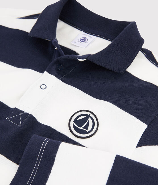 Boys' Long-Sleeved Polo Shirt SMOKING blue/MARSHMALLOW white