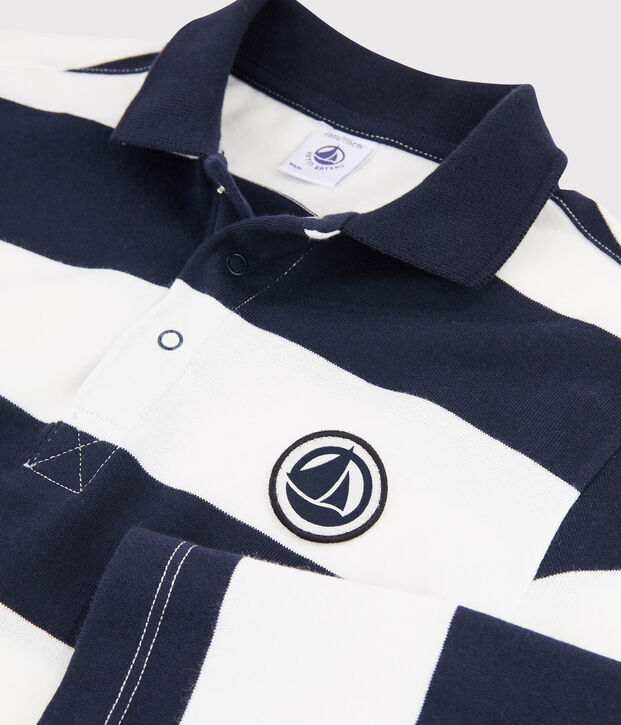 Boys' Long-Sleeved Polo Shirt blue/white