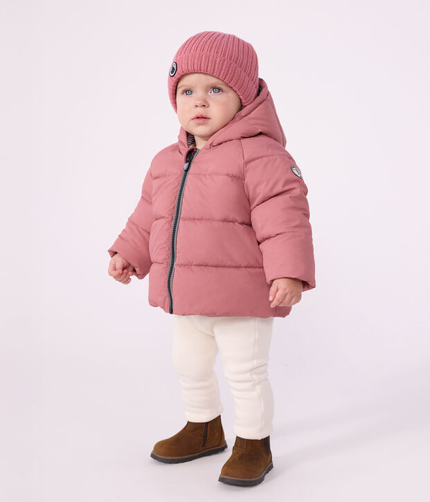 Babies' puffer jacket in plain polyester pink