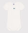 Babies' short-sleeved plain cotton body MARSHMALLOW white