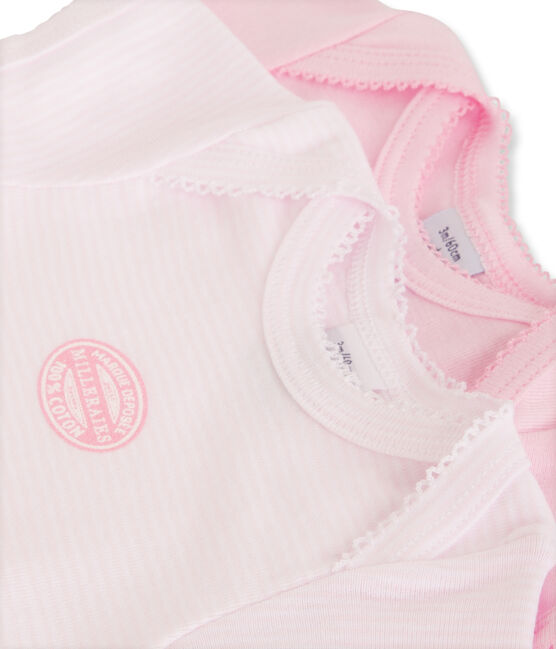 Pack of 2 baby girl short-sleeve plain/milleraies striped bodysuits. . set