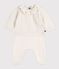 Babies' 2-piece set in wool and cotton with a flower-patterned ruff MARSHMALLOW white