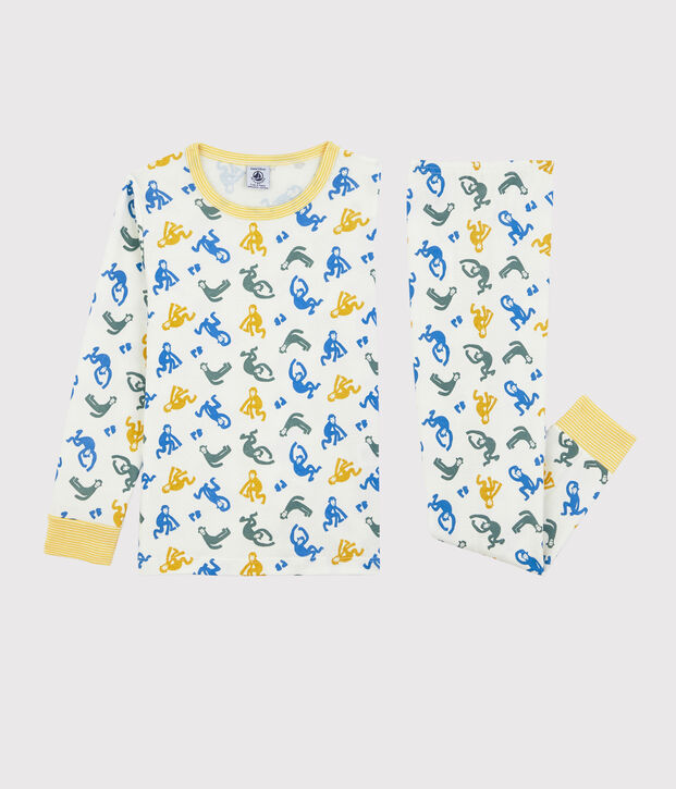 Boys' Glow-In-The-Dark Monkey Themed Cotton Pyjamas white/multicolor