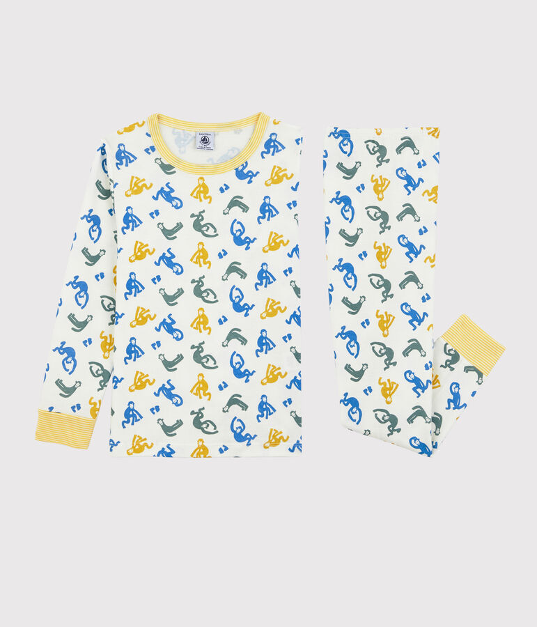 Boys' Glow-In-The-Dark Monkey Themed Cotton Pyjamas white/multicolor
