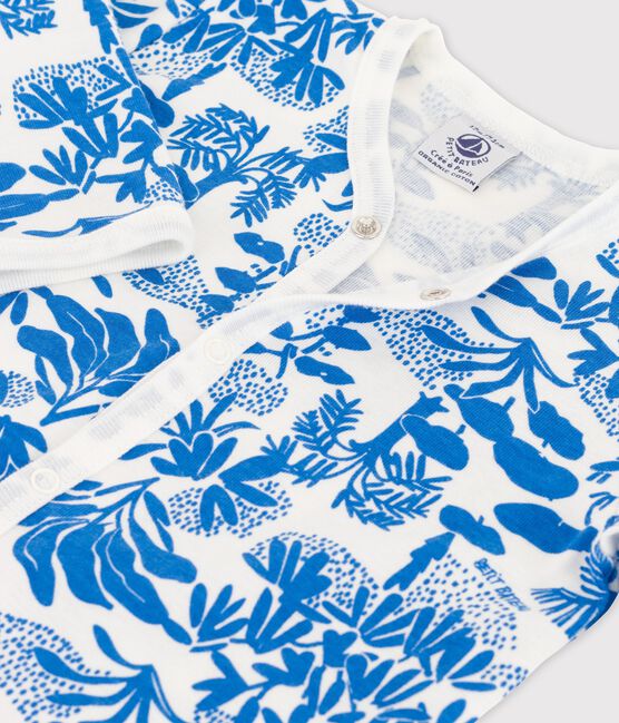 Babies' Botanic Print Cotton Sleepsuit MARSHMALLOW white/BRASIER blue