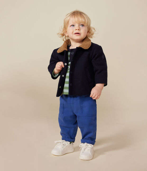 Babies' plain woollen cloth jacket SMOKING blue