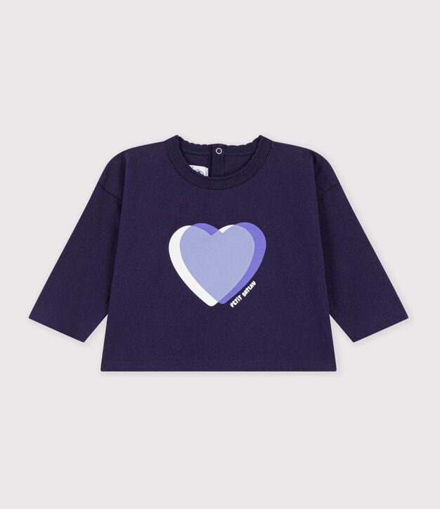 Babies' long-sleeved plain cotton T-shirt with a little motif SOIR