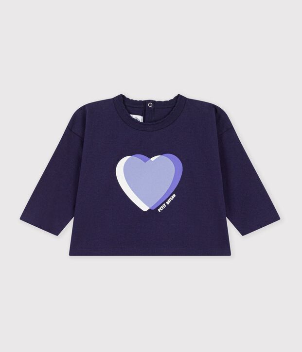 Babies' long-sleeved plain cotton T-shirt with a little motif SOIR