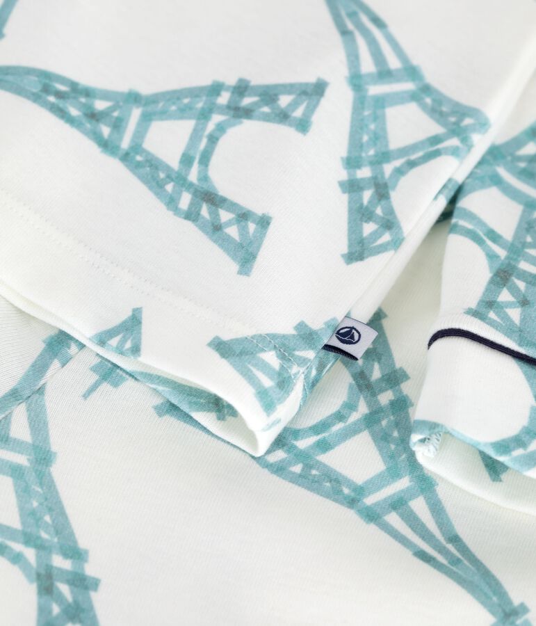 Children's buttoned printed cotton pyjamas white/multicolor