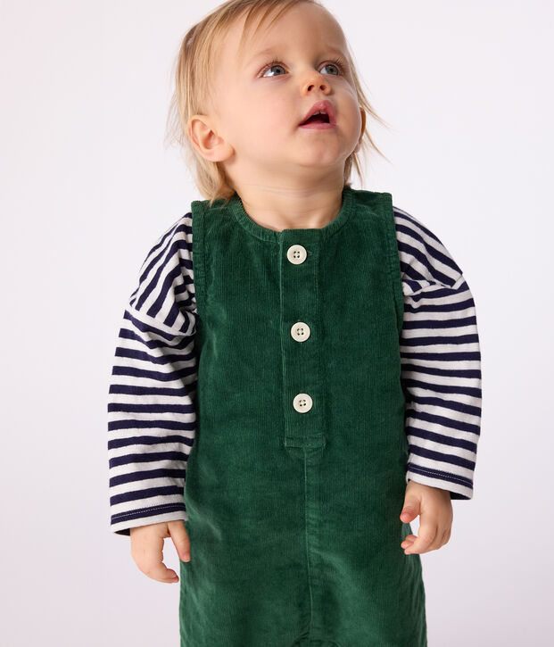 Babies' plain long corduroy jumpsuit green