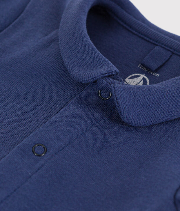Babies' Short-Sleeved Cotton Bodysuit with Collar blue