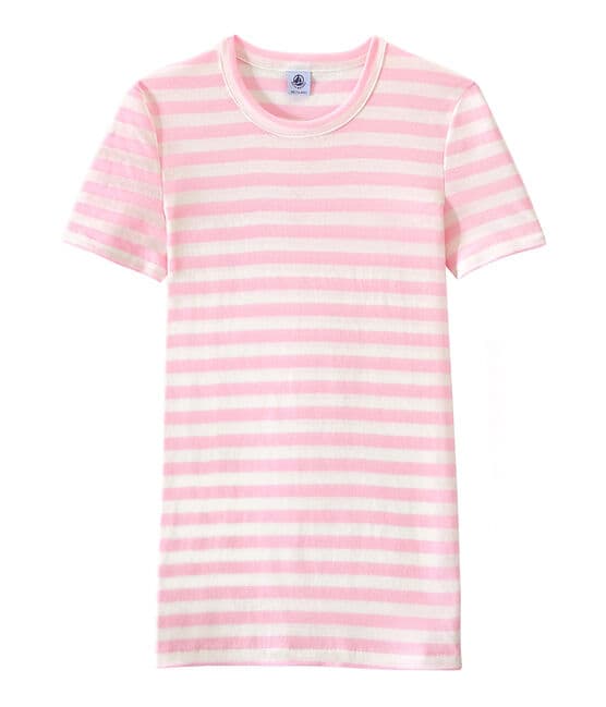 Women's T-shirt in heritage striped rib BABYLONE pink/MARSHMALLOW white