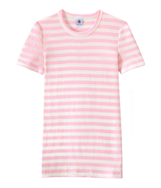 Women's T-shirt in heritage striped rib BABYLONE pink/MARSHMALLOW white