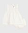 Babies' plain and embroidered sleeveless cotton dress with matching bloomers ECUME white