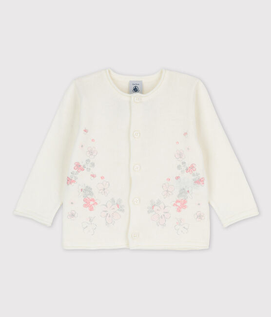 Baby Girls' Cotton and Linen Blend Knit Cardigan MARSHMALLOW white