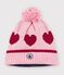 Children's jacquard knitted beanie hat lined in polar fleece pink/red