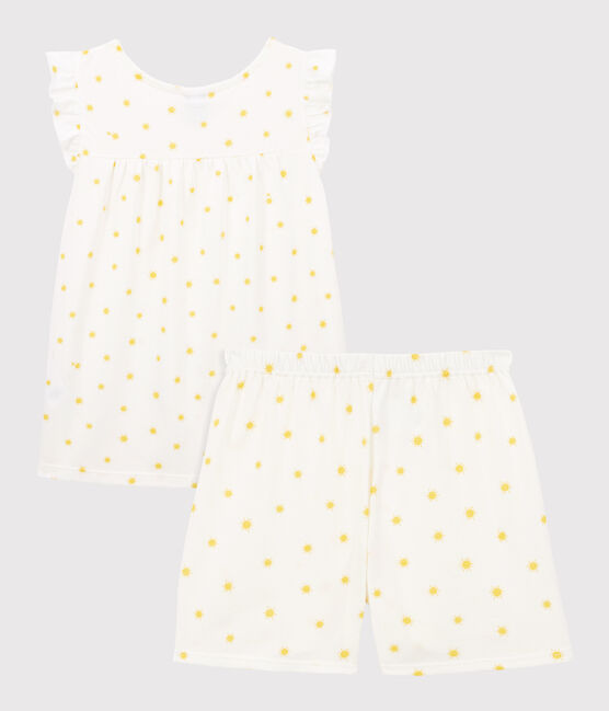 Girls' Sun Themed Cotton Short Pyjamas MARSHMALLOW white/ORGE
