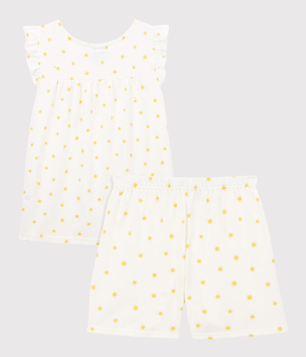 Girls' Sun Themed Cotton Short Pyjamas white/yellow