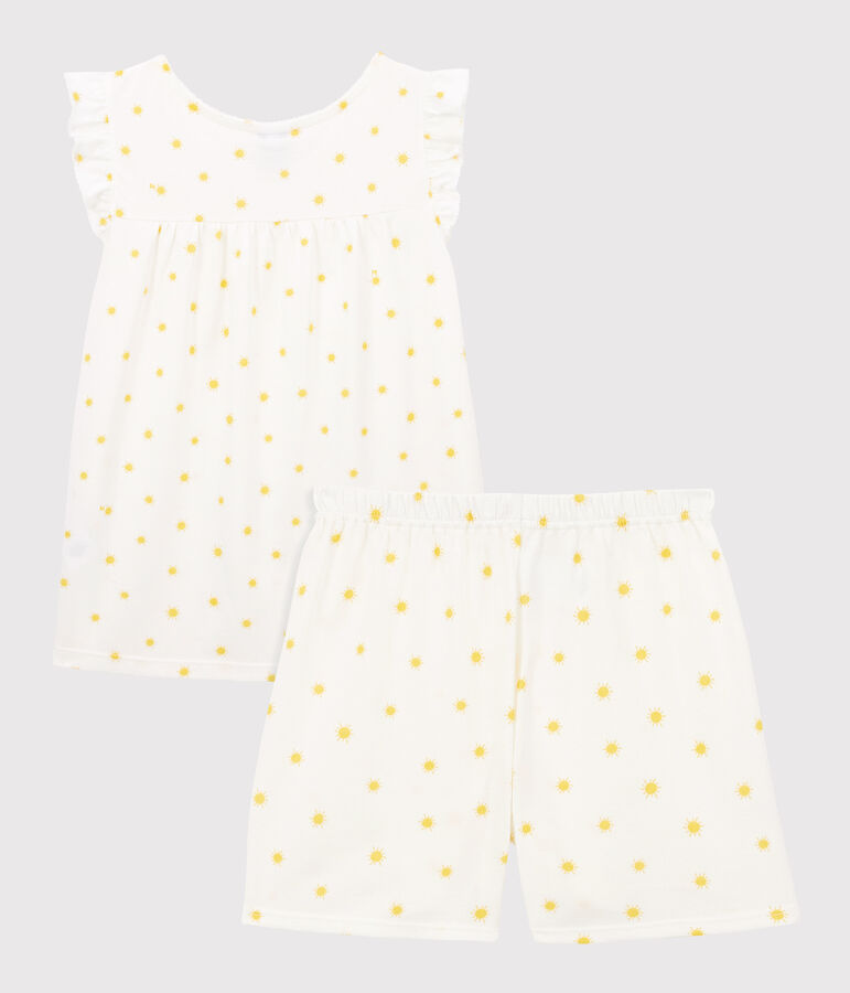 Girls' Sun Themed Cotton Short Pyjamas white/yellow