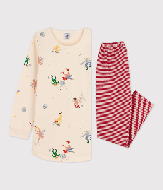 Girls' Glow-In-The-Dark Fleece and Cotton Nightdress AVALANCHE white/MULTICO