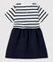 Babies' Organic Thick Jersey and Cotton Gauze Dress MARSHMALLOW white/SMOKING blue
