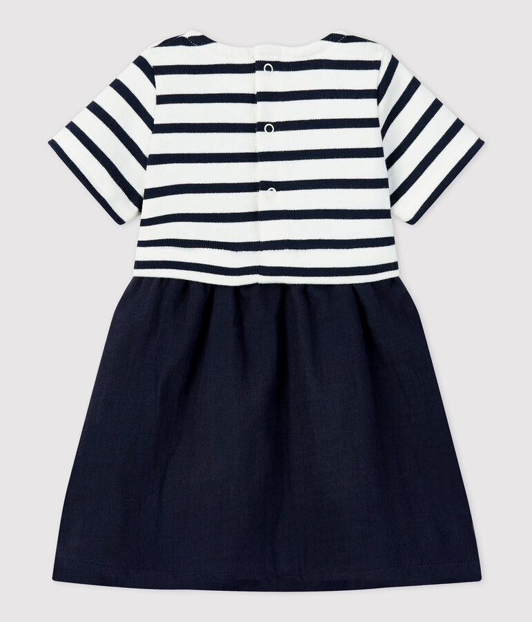 Babies' Organic Thick Jersey and Cotton Gauze Dress white/blue