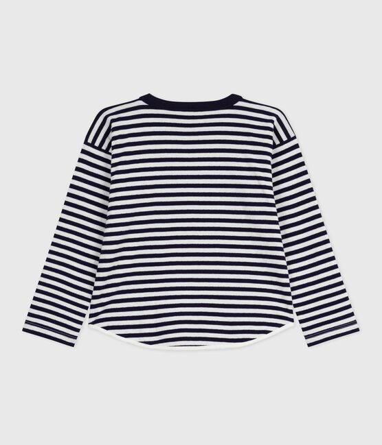 Children's long-sleeved stripy cotton T-shirt SOIR blue/MILK